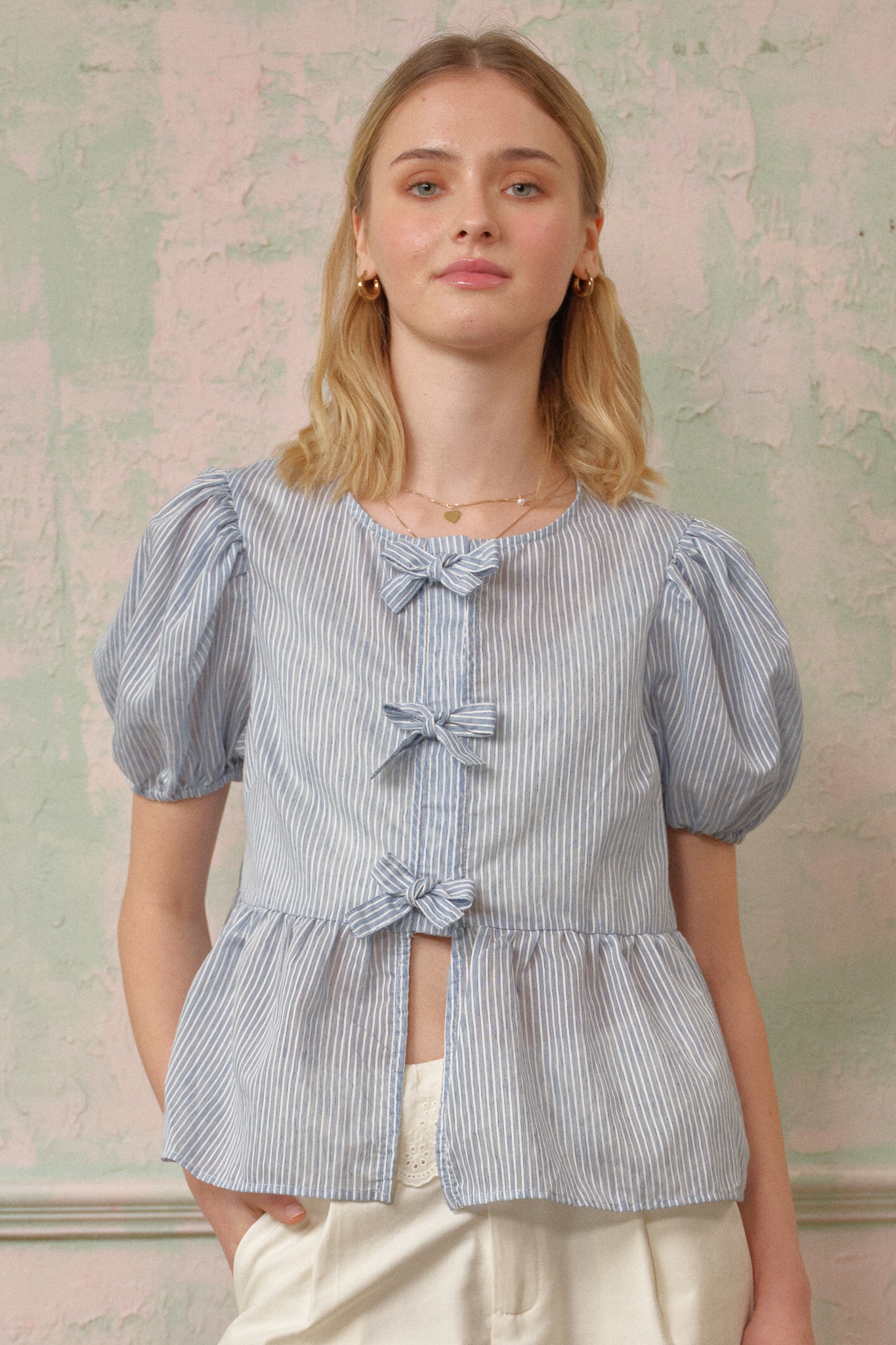 RP2683 - Striped Peplum Top with Bows (2S-2M-2L)