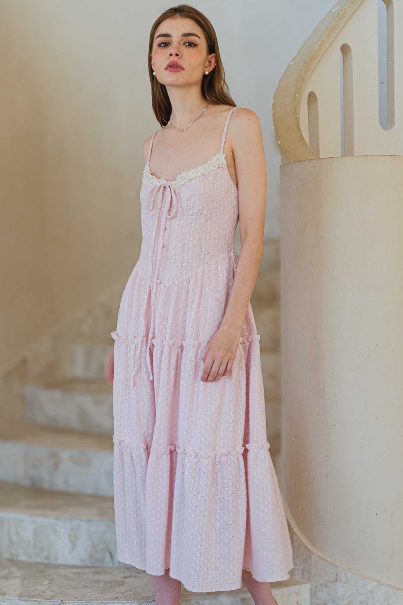 Soft Blush Heart Lace Maxi Dress(2S-2M-2L)