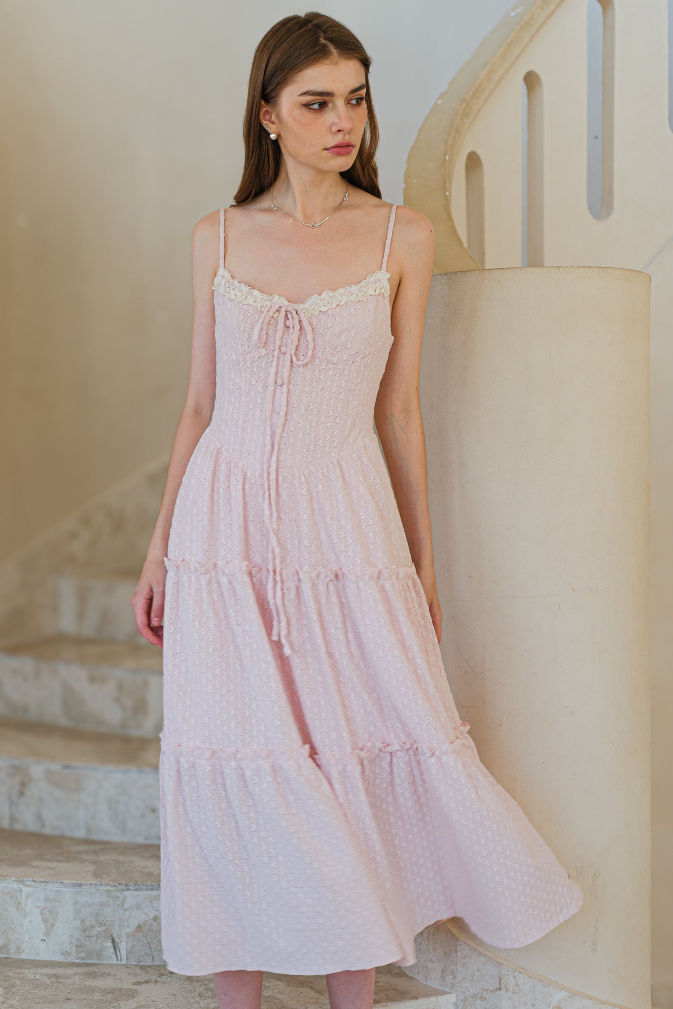 Soft Blush Heart Lace Maxi Dress(2S-2M-2L)