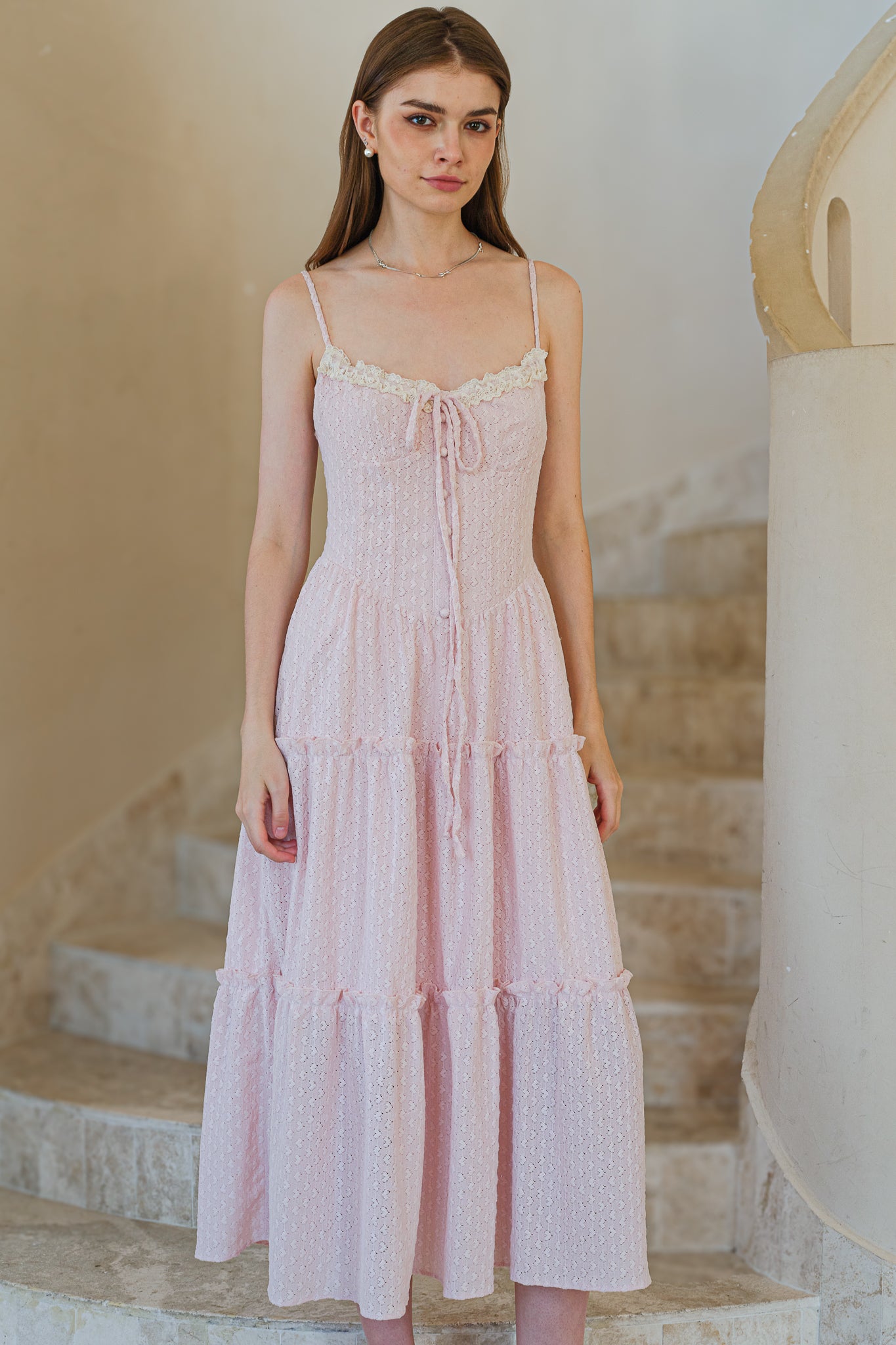 Soft Blush Heart Lace Maxi Dress(2S-2M-2L)