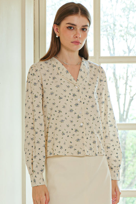 Subtle Floral Patterned Button-Up Blouse (2S-2M-2L)