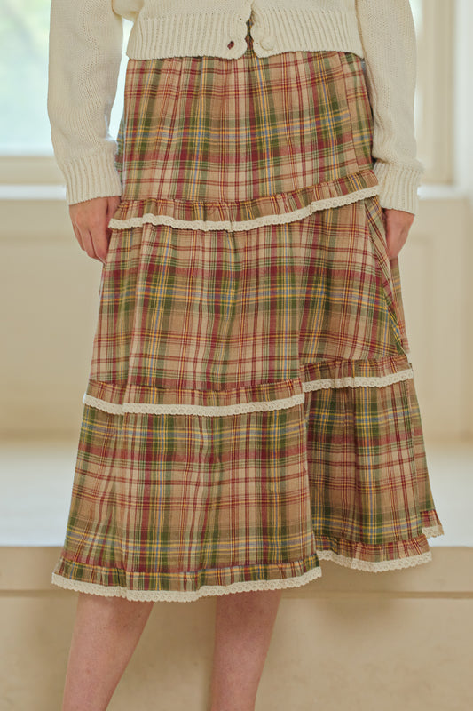 Lace-Trimmed Plaid Skirt (2S-2M-2L)