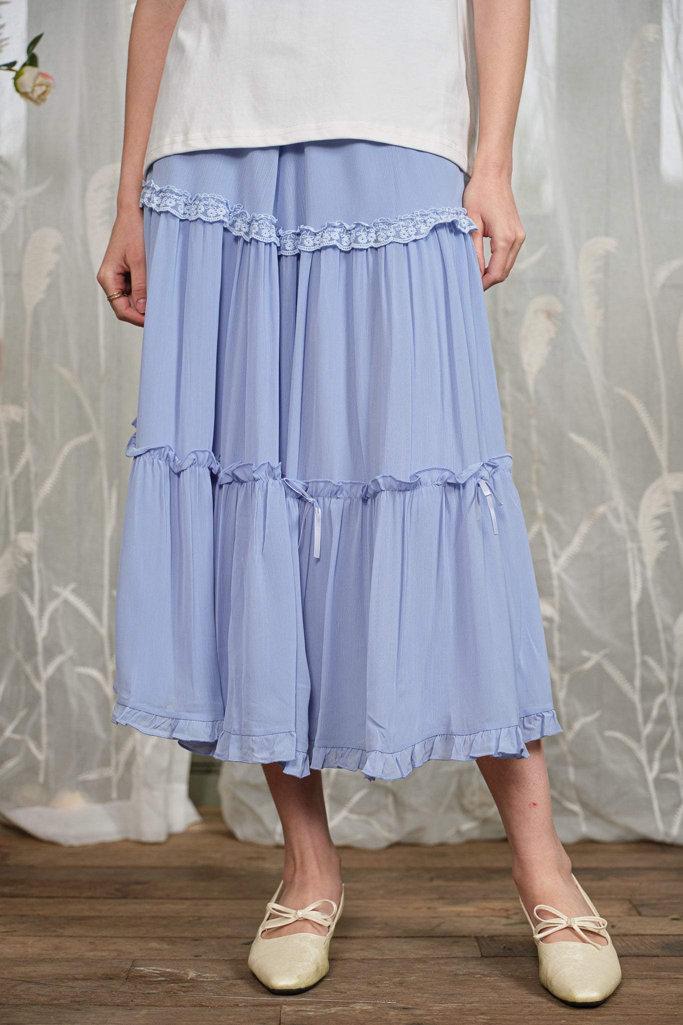 RP2794 - Periwinkle Tiered Skirt with Bows and Lace Trim (2S-2M-2L)