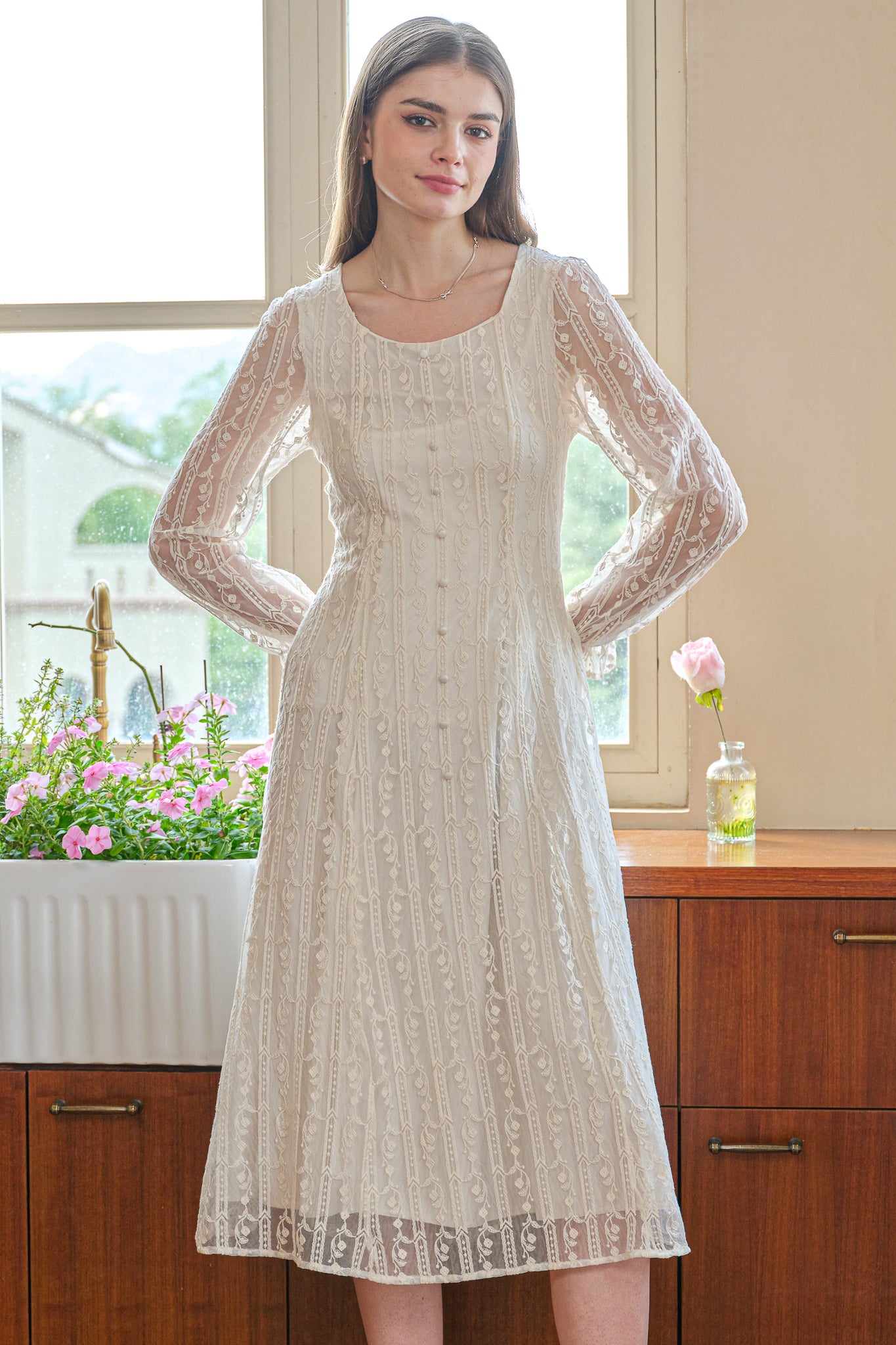 RP2553 - Embroidered Lace Ivory Dress (2S-2M-2L)