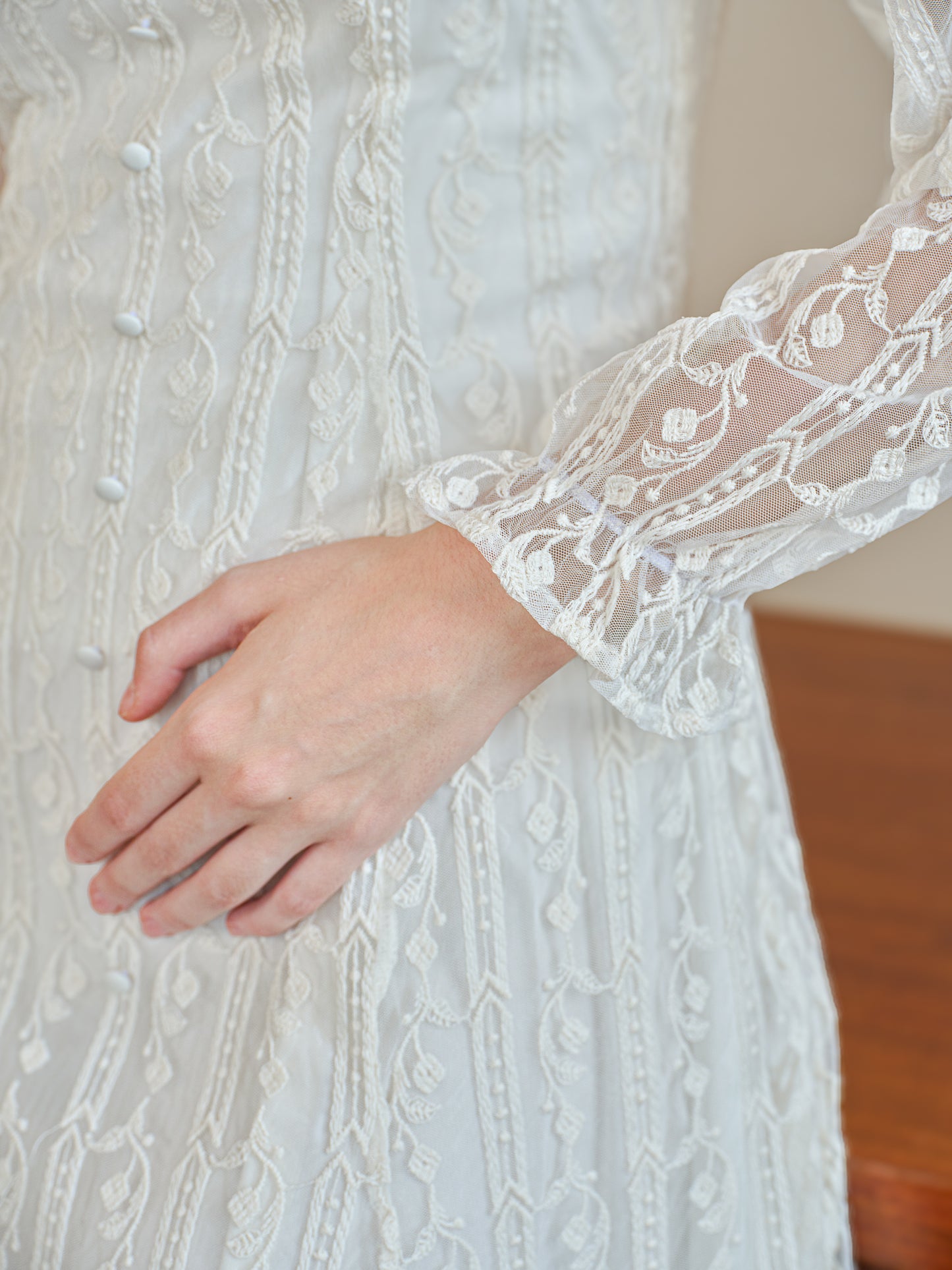 Embroidered Lace Ivory Dress (2S-2M-2L)