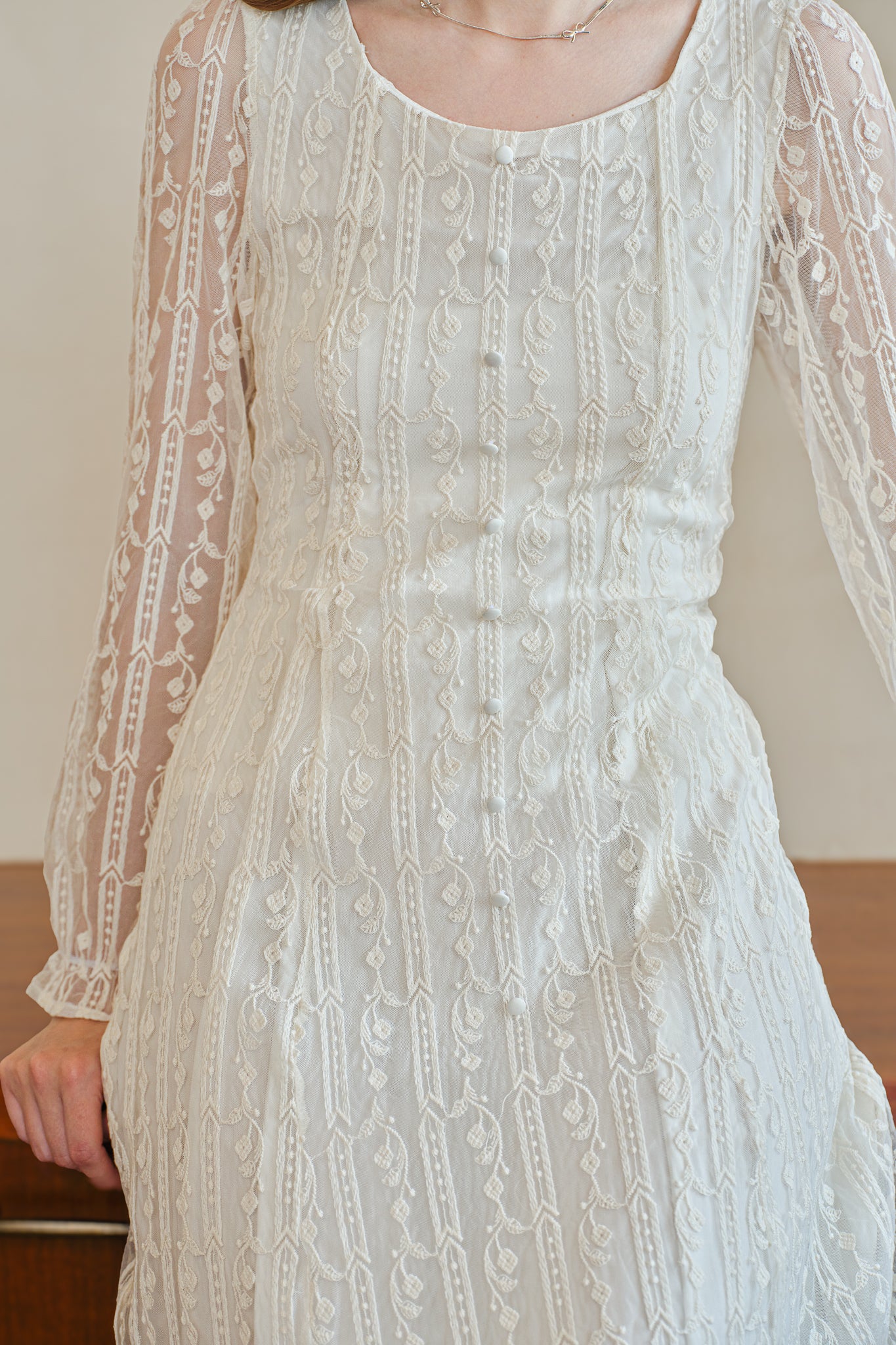 Embroidered Lace Ivory Dress (2S-2M-2L)