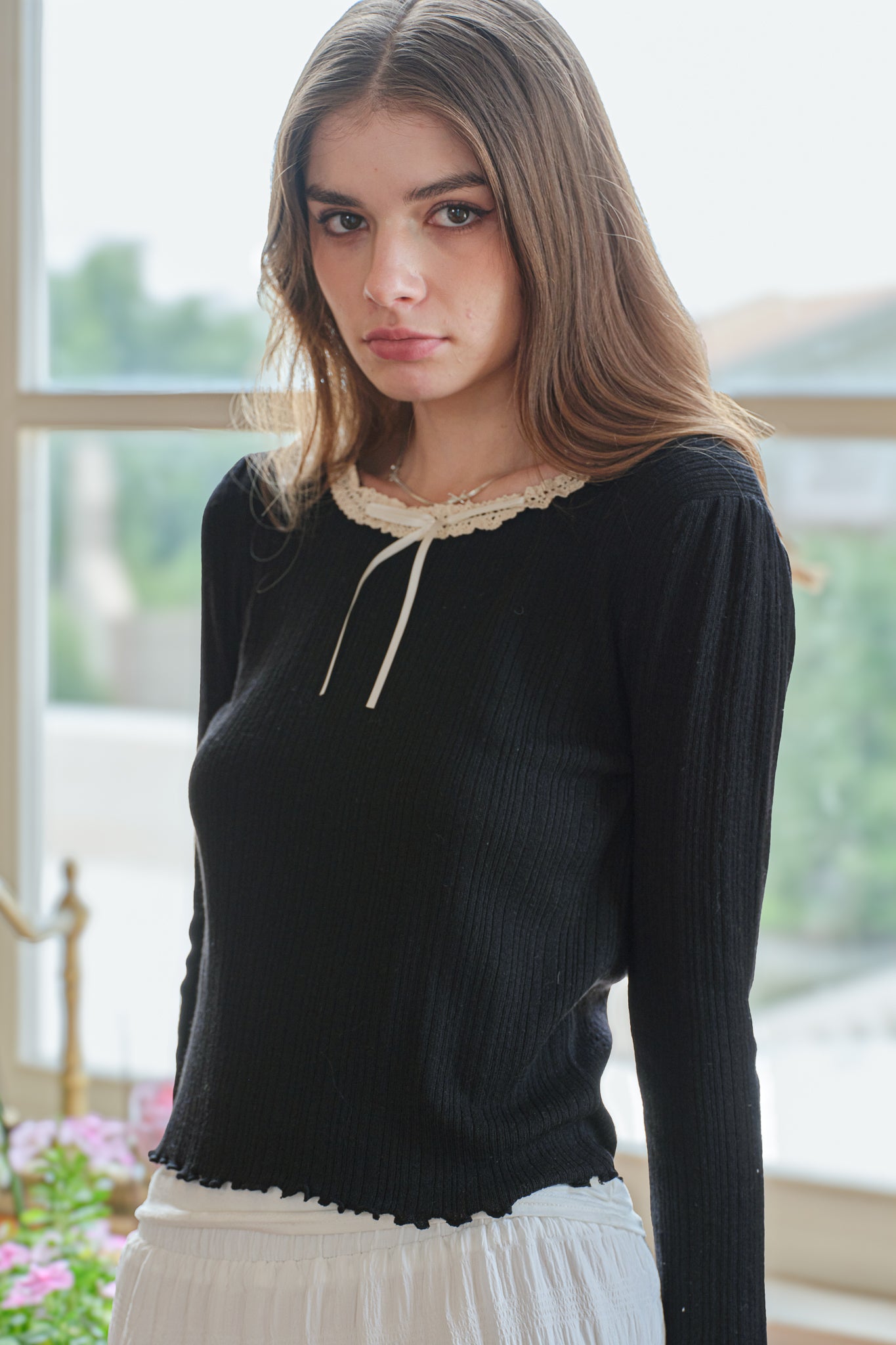 RP2548 - Knit Top with Lace and Ribbon (Black) (2S-2M-2L)