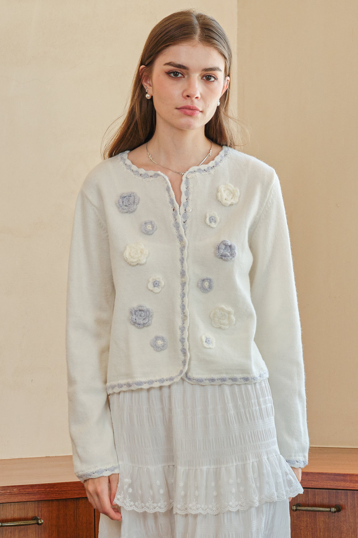 Crochet 3D Flower Cardigan (2S-2M-2L)