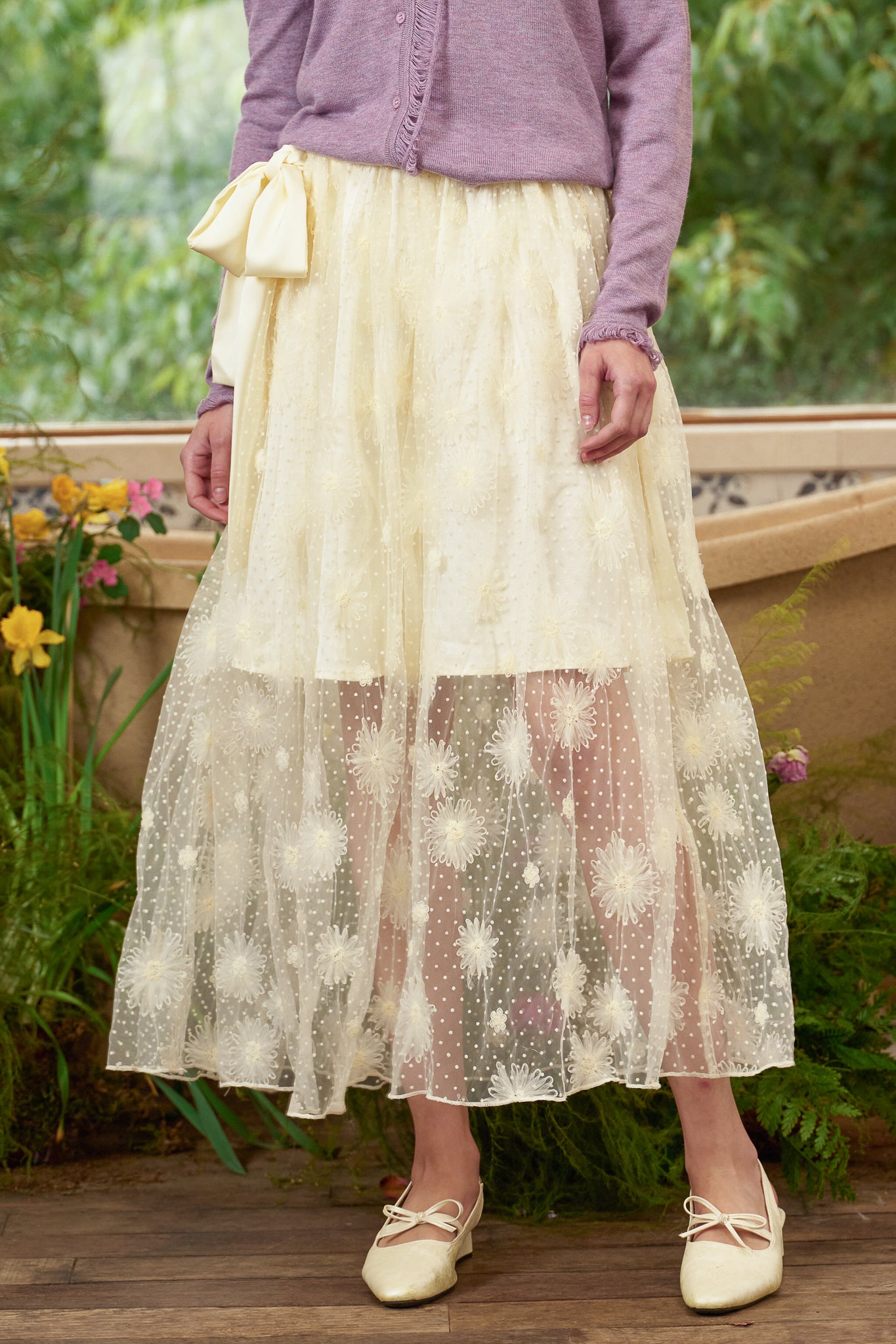 RP2836 - Butter Yellow Floral Embroidered Mesh Skirt (2S-2M-2L)