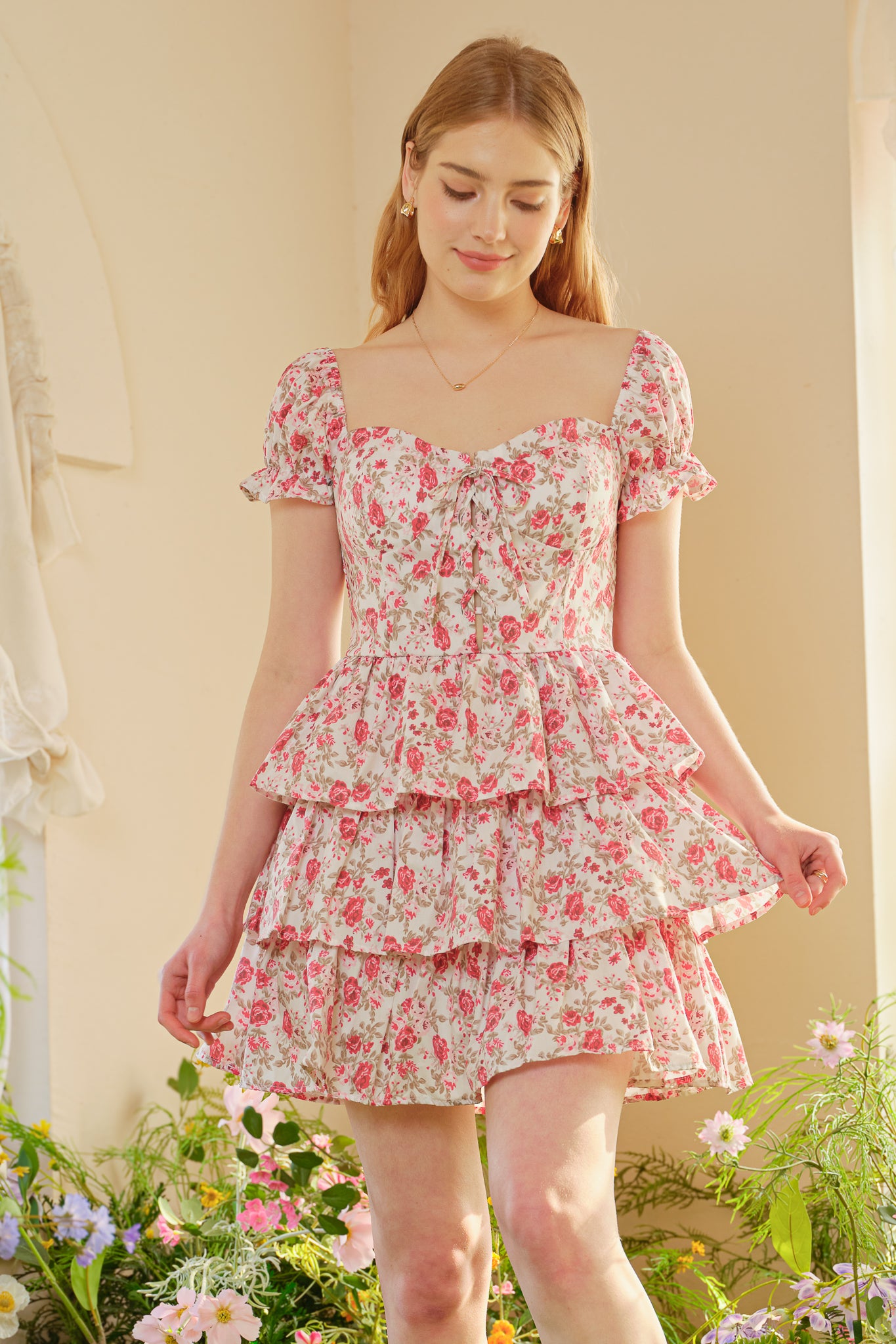 RP2360 - Off-Shoulder Floral Tiered Mini Dress (2S-2M-2L)